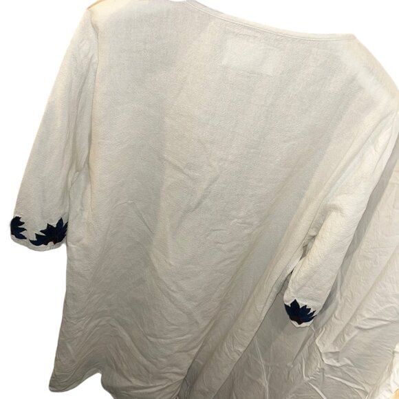 Piper by Townsen white navy blue red embroidered flowers tunic dress L - Picture 6 of 6